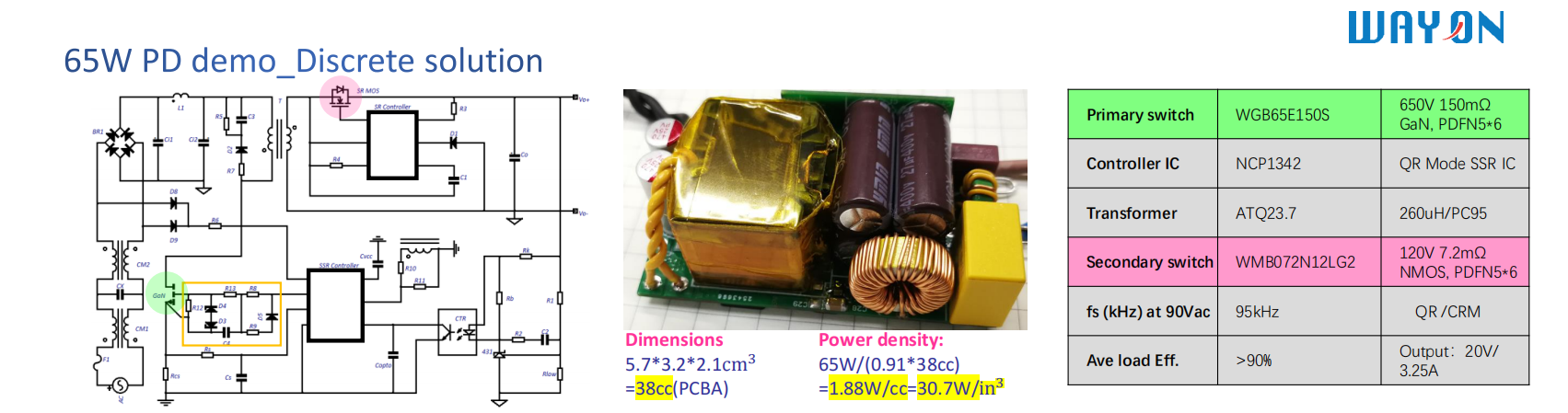 PD快充电源，65W，WMB072N12LG2，WGB65E150S，WMQ50P03T1