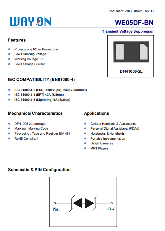 Wayon TVS,维安TVS管,维安Single Channel ESD&EOS，维安WE05DF-BN.png