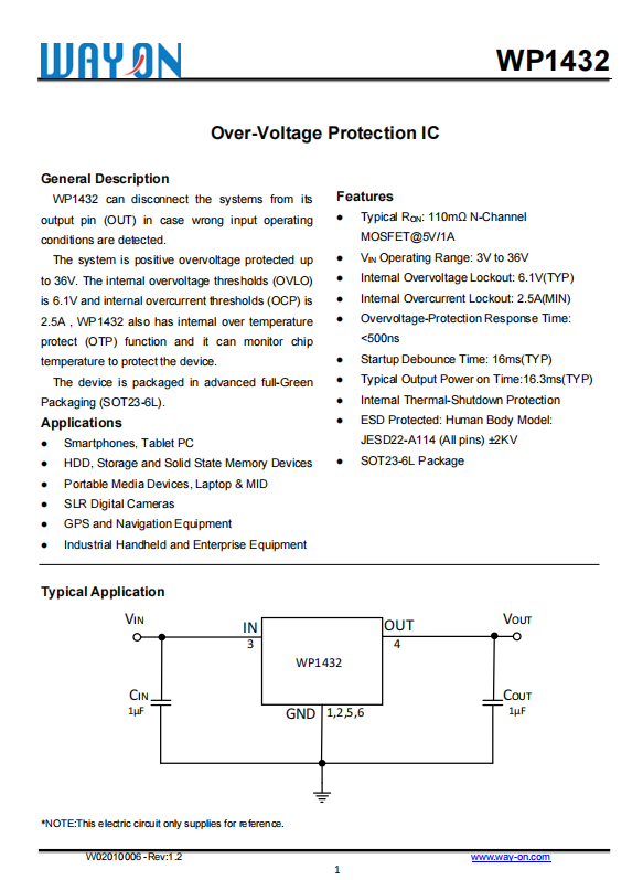 WAYON代理商，维安代理商，负载开关WP1432 ，替换INFINEON HITFET BSP 76.png