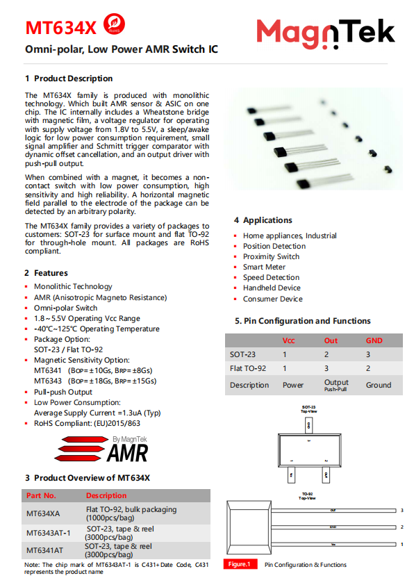 Magntek代理商，麦歌恩一级代理商，磁性开关位置检测芯片，磁阻开关系列MT6343，MT6343规格书.png